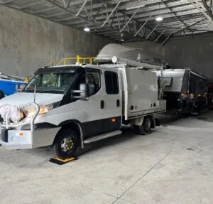 A truck being weighed